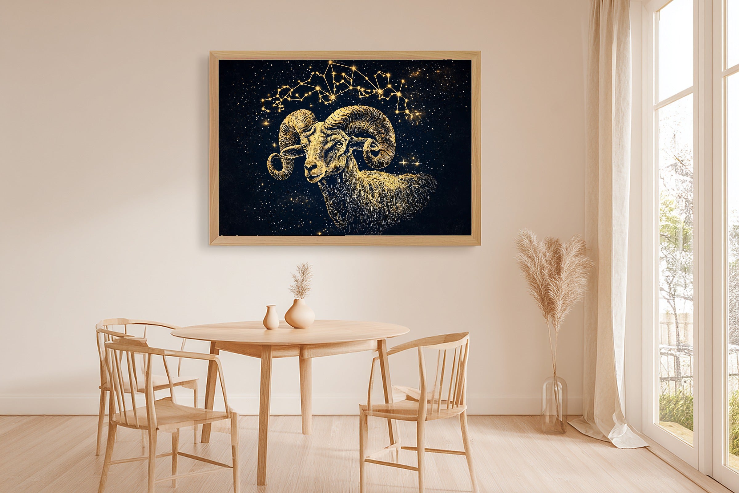 Zodiac Aries Celestial Cosmic Midnight Wall Art — Dreamy Print for the Bedroom, Stretched Canvas Gift for the Stargazer in Your Life — zodiac-aries-celestial-dining-room-wall-art.jpg