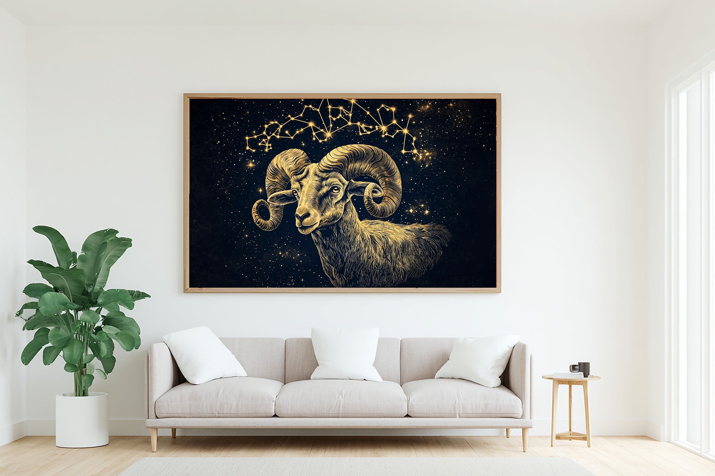 Zodiac Aries Celestial Cosmic Midnight Wall Art — Dreamy Print for the Bedroom, Stretched Canvas Gift for the Stargazer in Your Life — zodiac-aries-celestial-living-room-wall-art.jpg