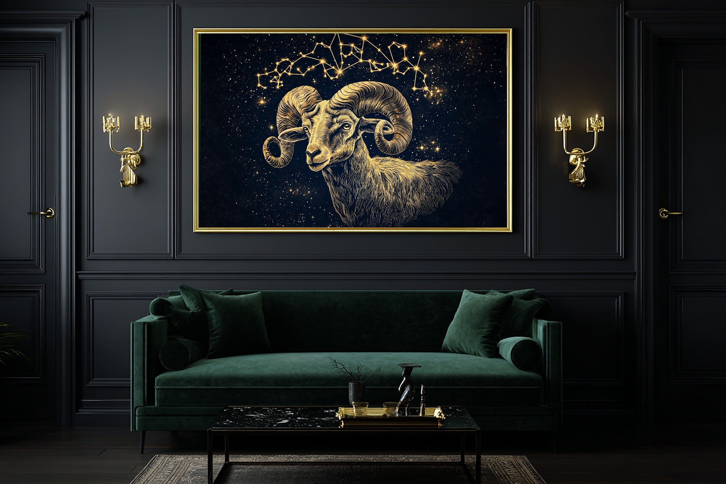Zodiac Aries Celestial Cosmic Midnight Wall Art — Dreamy Print for the Bedroom, Stretched Canvas Gift for the Stargazer in Your Life — zodiac-aries-celestial-office-wall-art.jpg