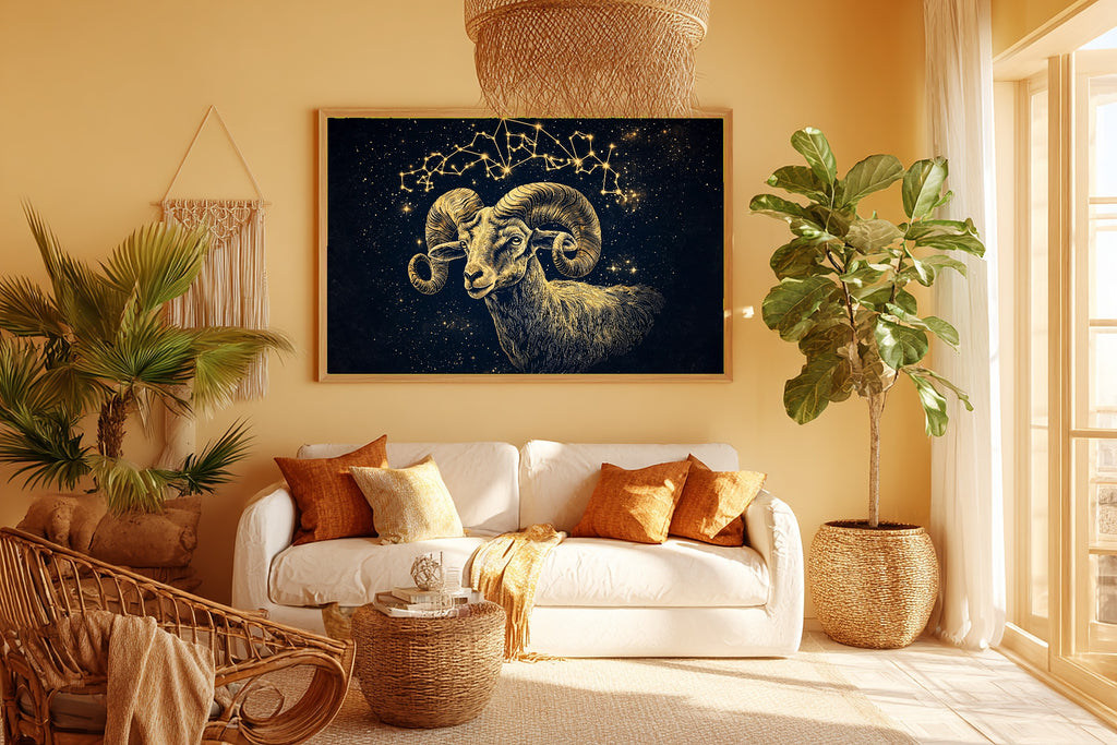 Zodiac Aries Celestial Cosmic Midnight Wall Art — Dreamy Print for the Bedroom, Stretched Canvas Gift for the Stargazer in Your Life — zodiac-aries-celestial-room-5-wall-art.jpg