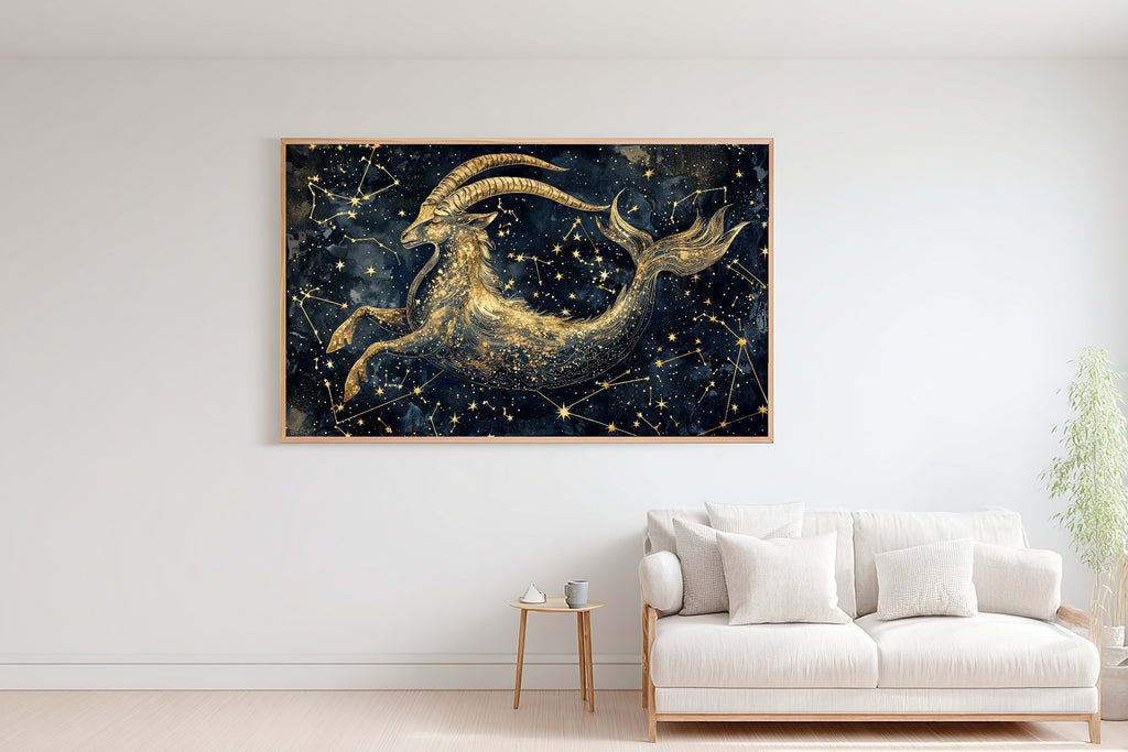 Zodiac Capricorn Celestial Print on Stretched Canvas — Warm Dreamy Galaxy for the Bedroom, Gift for the Stargazer in Your Life — zodiac-capricorn-celestial-bedroom-wall-art.jpg