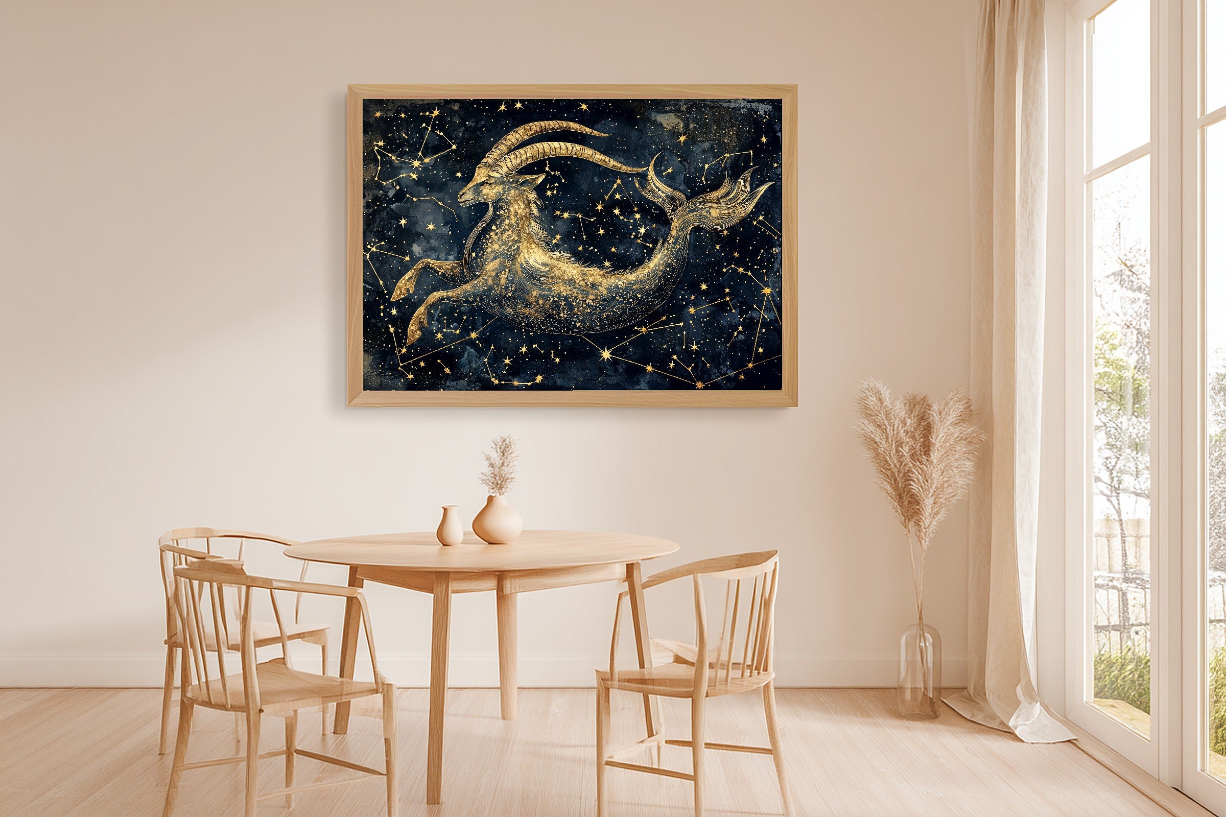 Zodiac Capricorn Celestial Print on Stretched Canvas — Warm Dreamy Galaxy for the Bedroom, Gift for the Stargazer in Your Life — zodiac-capricorn-celestial-dining-room-wall-art.jpg