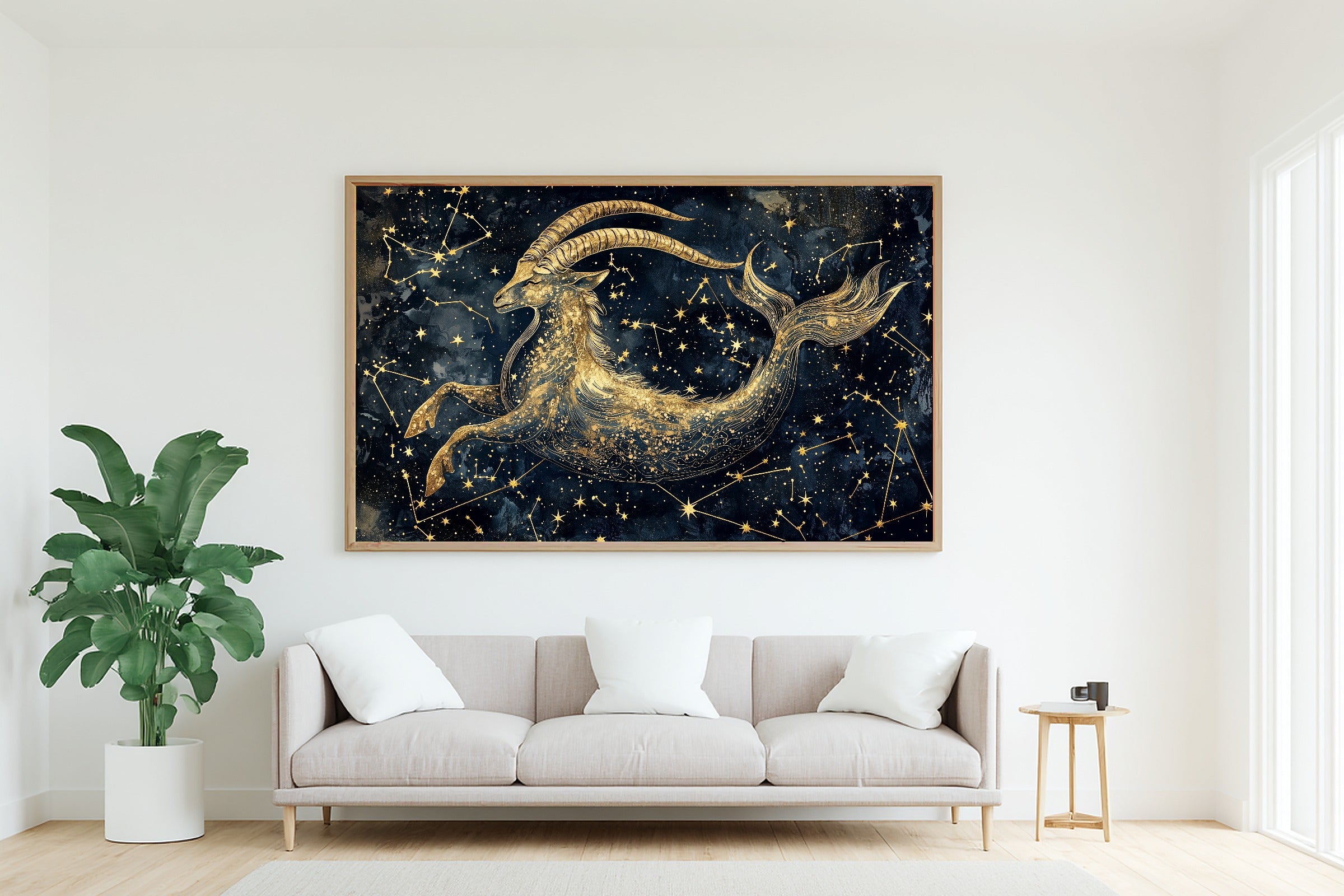 Zodiac Capricorn Celestial Print on Stretched Canvas — Warm Dreamy Galaxy for the Bedroom, Gift for the Stargazer in Your Life — zodiac-capricorn-celestial-living-room-wall-art.jpg