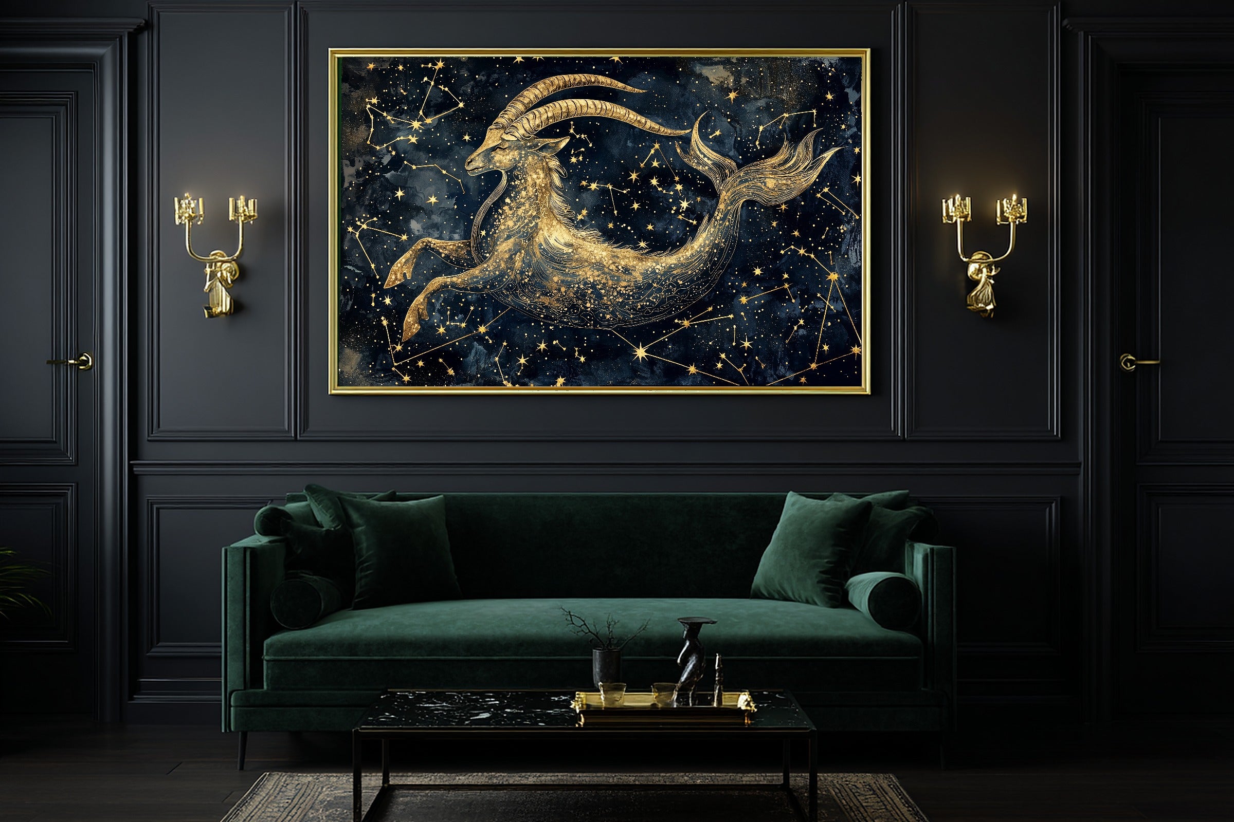 Zodiac Capricorn Celestial Print on Stretched Canvas — Warm Dreamy Galaxy for the Bedroom, Gift for the Stargazer in Your Life — zodiac-capricorn-celestial-office-wall-art.jpg
