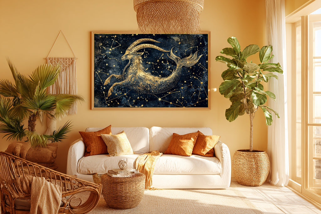 Zodiac Capricorn Celestial Print on Stretched Canvas — Warm Dreamy Galaxy for the Bedroom, Gift for the Stargazer in Your Life — zodiac-capricorn-celestial-room-5-wall-art.jpg