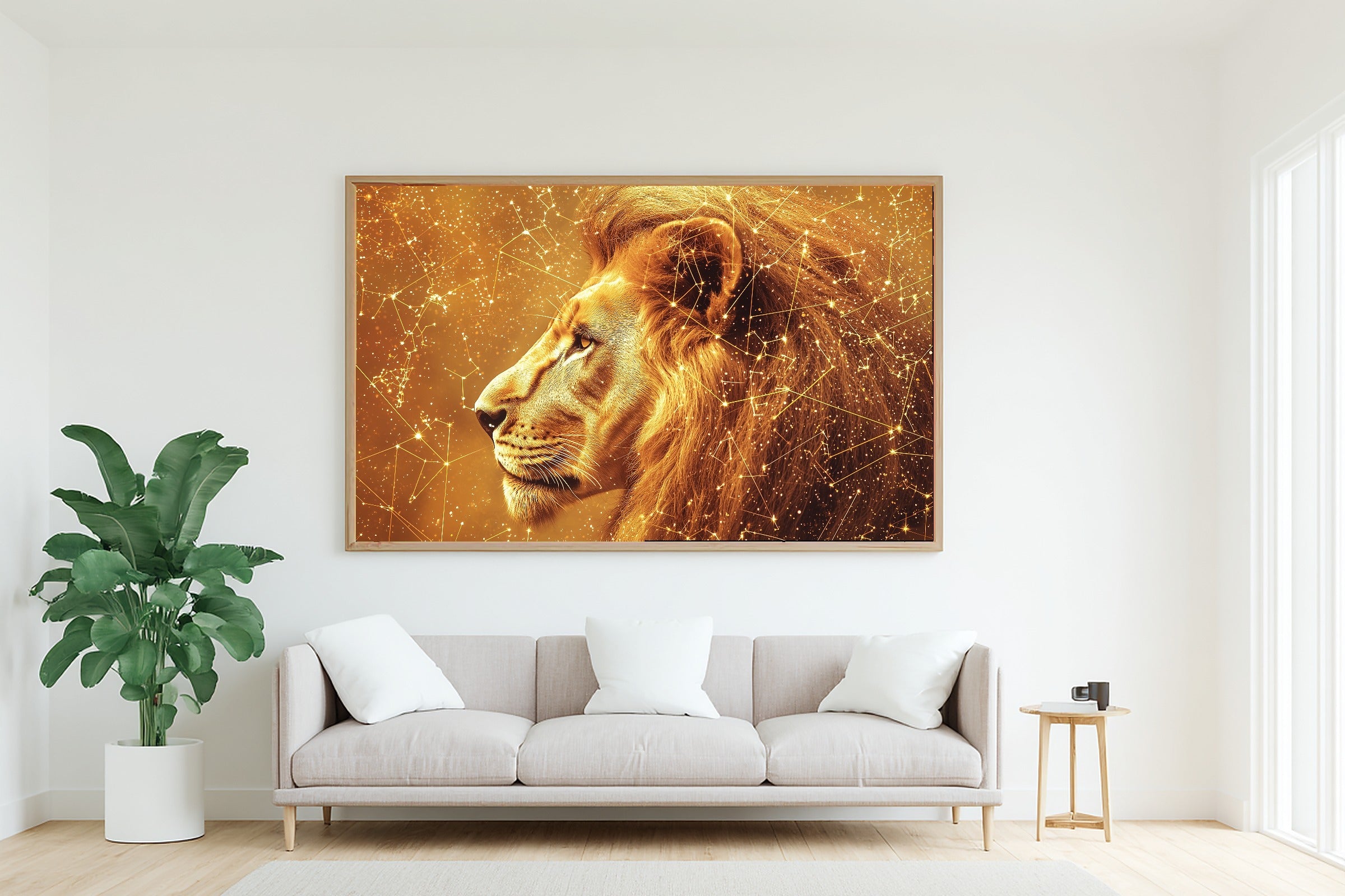 Warm Zodiac Leo Celestial — Cosmic Midnight Wall Art, Warm Bedroom Decor, Stretched Canvas, Ready to Hang — zodiac-leo-celestial-living-room-wall-art.jpg