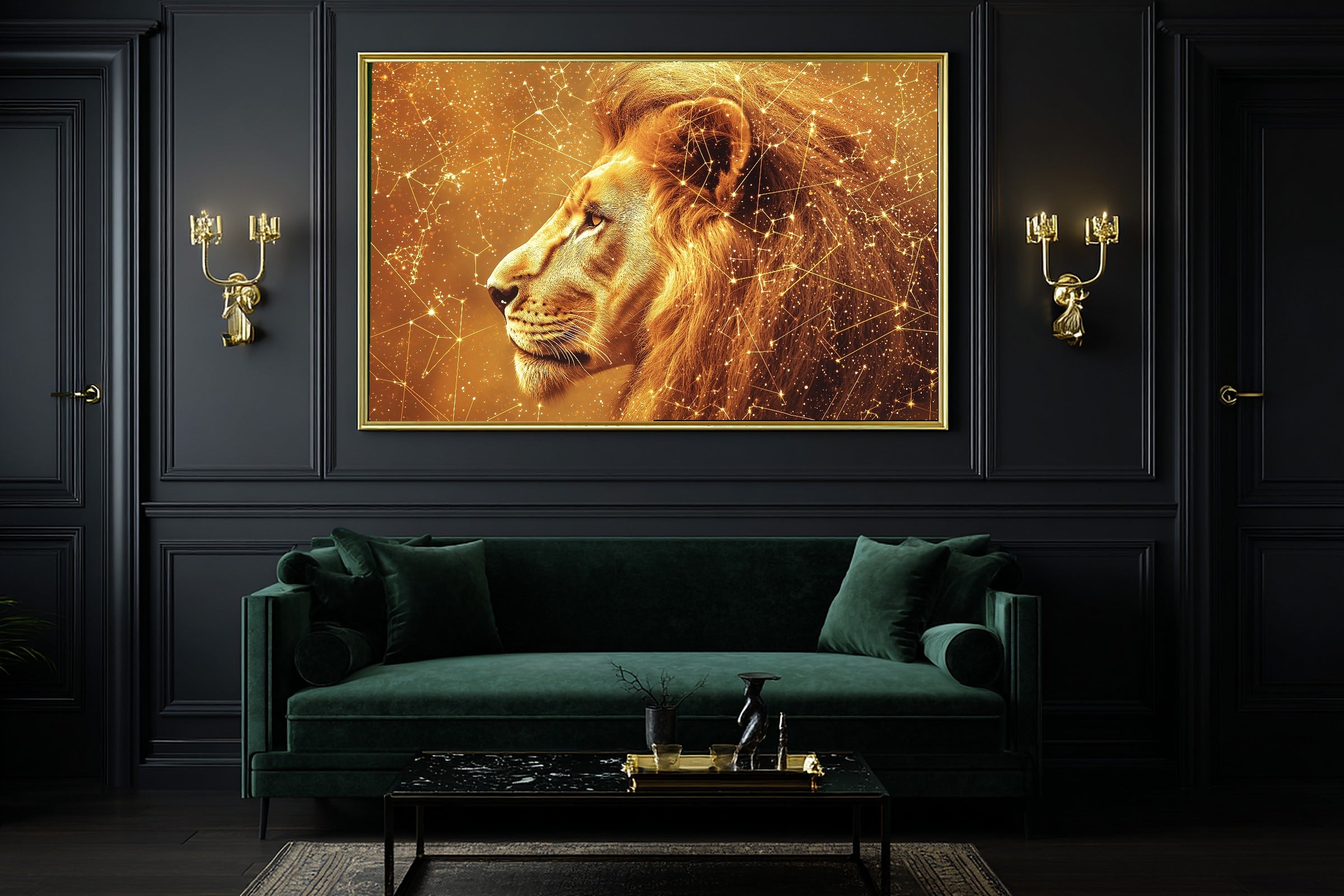 Warm Zodiac Leo Celestial — Cosmic Midnight Wall Art, Warm Bedroom Decor, Stretched Canvas, Ready to Hang — zodiac-leo-celestial-office-wall-art.jpg