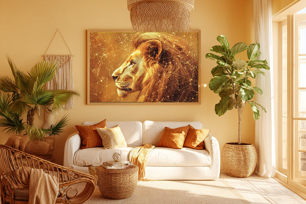 Warm Zodiac Leo Celestial — Cosmic Midnight Wall Art, Warm Bedroom Decor, Stretched Canvas, Ready to Hang — zodiac-leo-celestial-room-5-wall-art.jpg