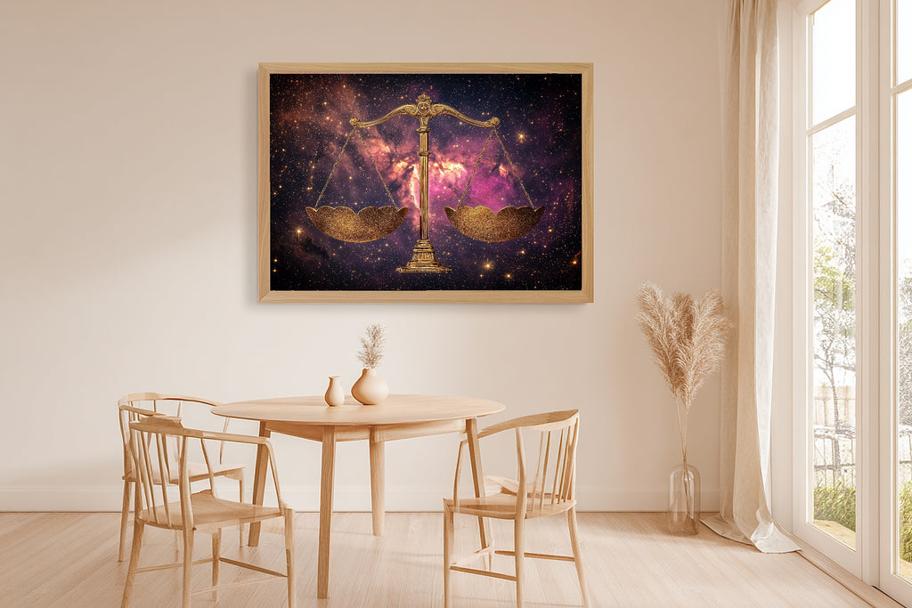 Dreamy Galaxy Zodiac Libra Celestial Art Print — Cozy Decor for the Bedroom, Stretched Canvas the Stargazer in Your Life Will Love — zodiac-libra-celestial-dining-room-wall-art.jpg