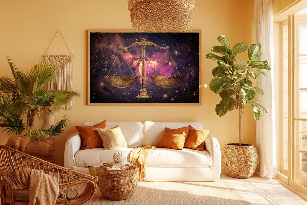 Dreamy Galaxy Zodiac Libra Celestial Art Print — Cozy Decor for the Bedroom, Stretched Canvas the Stargazer in Your Life Will Love — zodiac-libra-celestial-room-5-wall-art.jpg