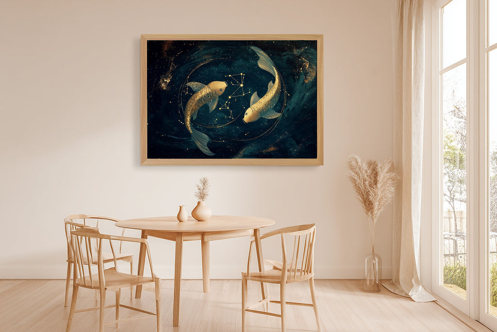 Zodiac Pisces Celestial Dreamy Galaxy Wall Art — Moody Print for the Bedroom, Stretched Canvas Gift for the Stargazer in Your Life — zodiac-pisces-celestial-dining-room-wall-art.jpg