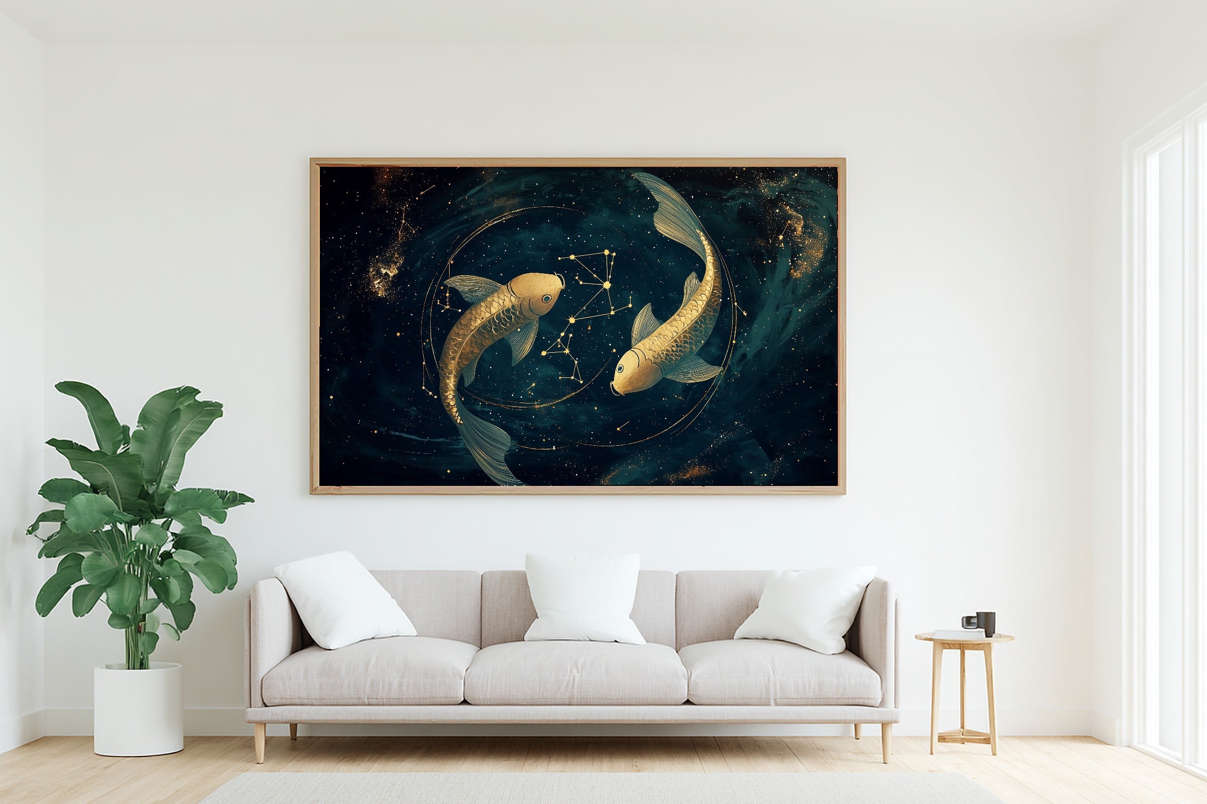 Zodiac Pisces Celestial Dreamy Galaxy Wall Art — Moody Print for the Bedroom, Stretched Canvas Gift for the Stargazer in Your Life — zodiac-pisces-celestial-living-room-wall-art.jpg