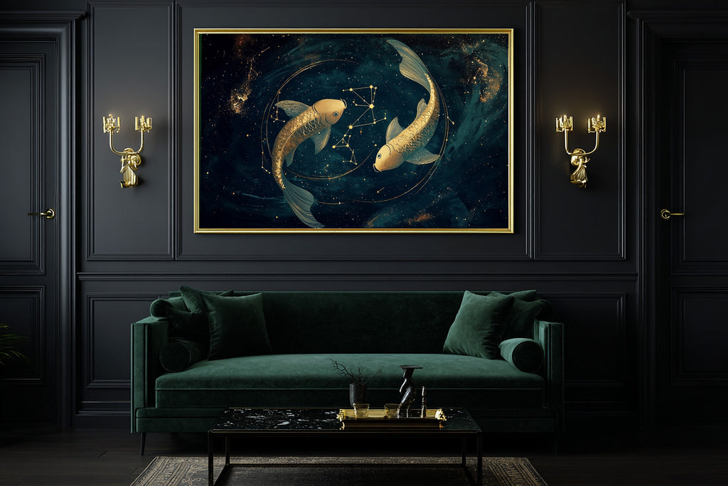 Zodiac Pisces Celestial Dreamy Galaxy Wall Art — Moody Print for the Bedroom, Stretched Canvas Gift for the Stargazer in Your Life — zodiac-pisces-celestial-office-wall-art.jpg