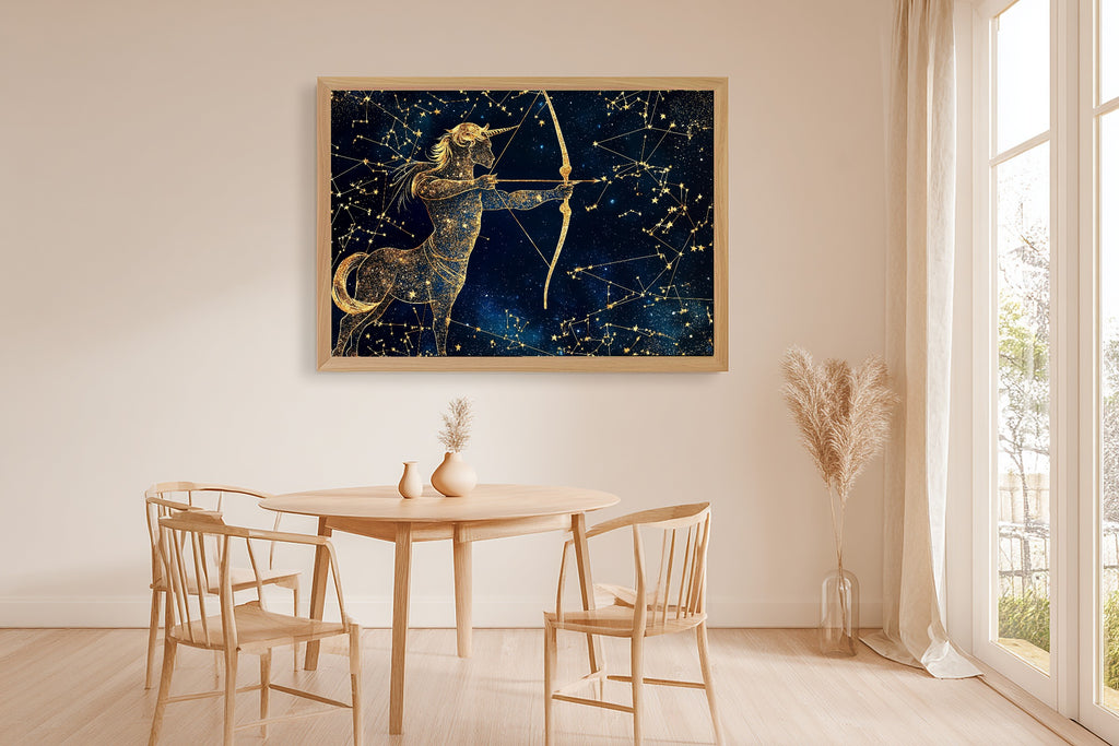 Zodiac Sagittarius Celestial Dreamy Galaxy Wall Art — Soulful Print for the Bedroom, Stretched Canvas Gift for the Stargazer in Your Life — zodiac-sagittarius-celestial-dining-room-wall-art.jpg
