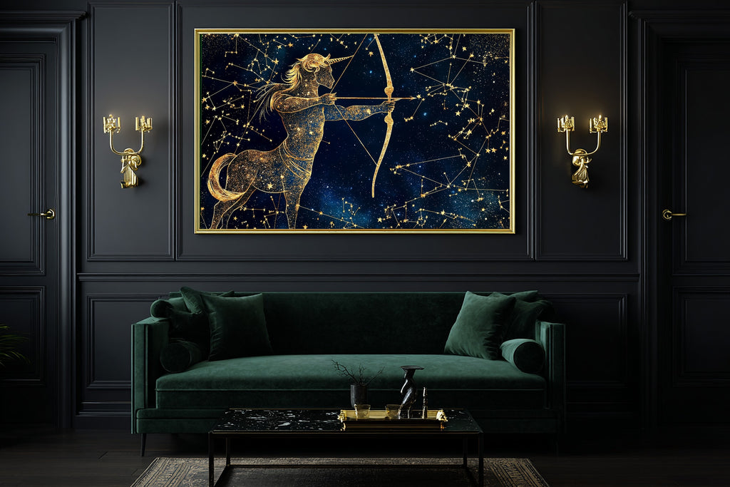 Zodiac Sagittarius Celestial Dreamy Galaxy Wall Art — Soulful Print for the Bedroom, Stretched Canvas Gift for the Stargazer in Your Life — zodiac-sagittarius-celestial-office-wall-art.jpg