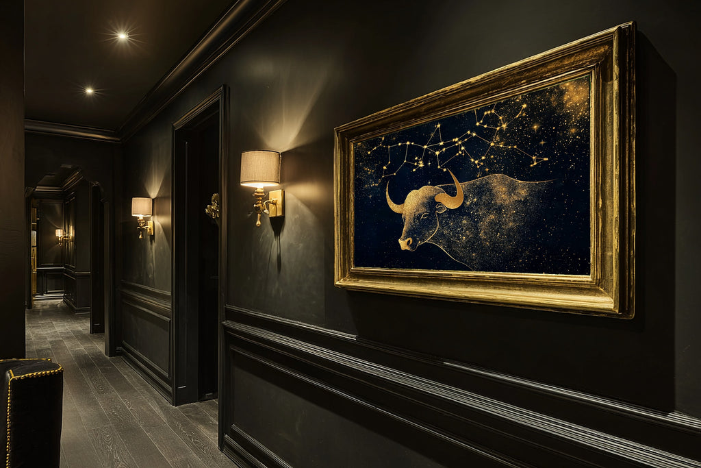 A Dreamy Zodiac Taurus Celestial Starlit Print — Heartfelt Wall Art for the Bedroom, Giclée on Canvas — zodiac-taurus-celestial-hallway-wall-art.jpg