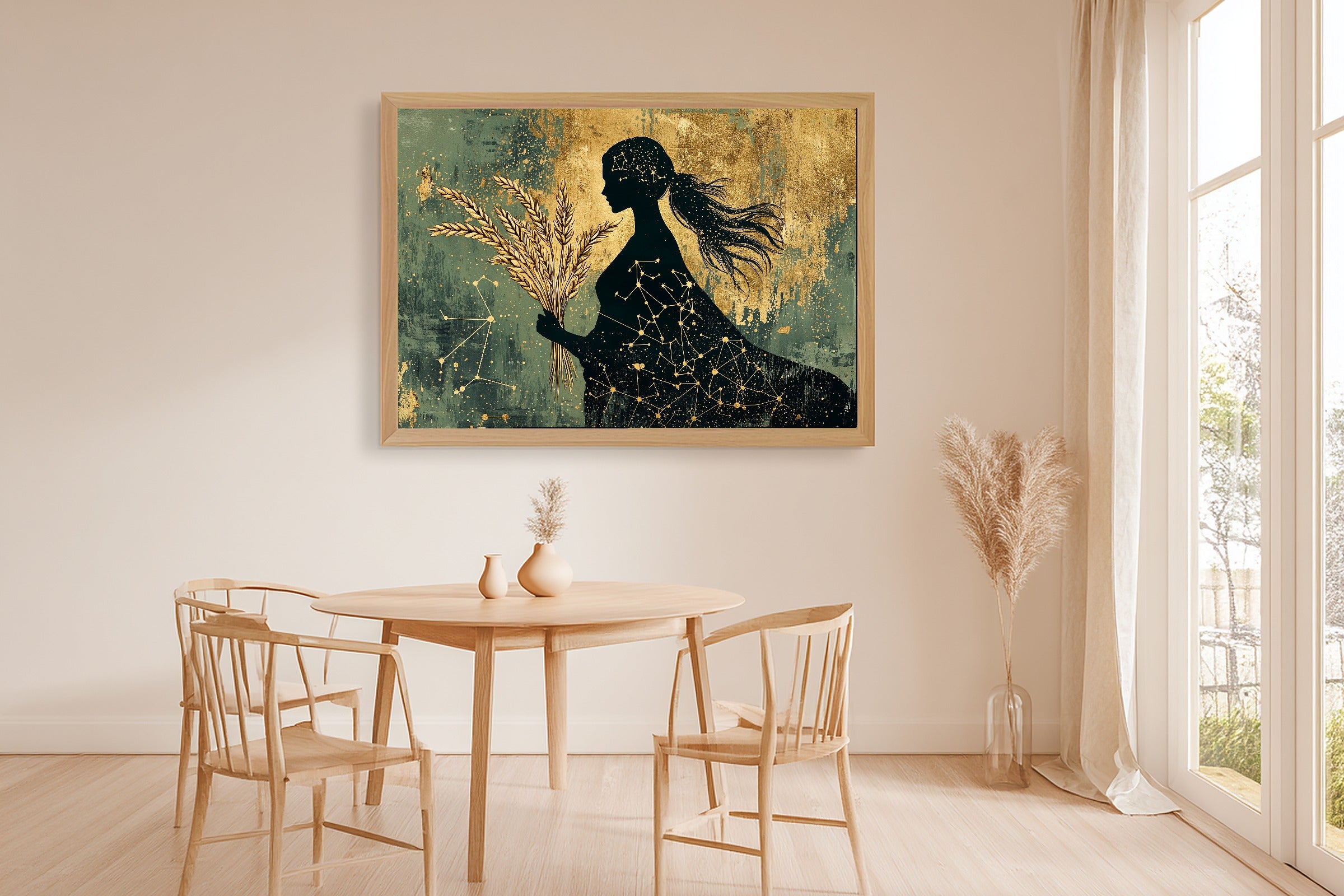 Zodiac Virgo Celestial Print on Stretched Canvas — Heartfelt Starlit for the Bedroom, Gift for the Stargazer in Your Life — zodiac-virgo-celestial-dining-room-wall-art.jpg