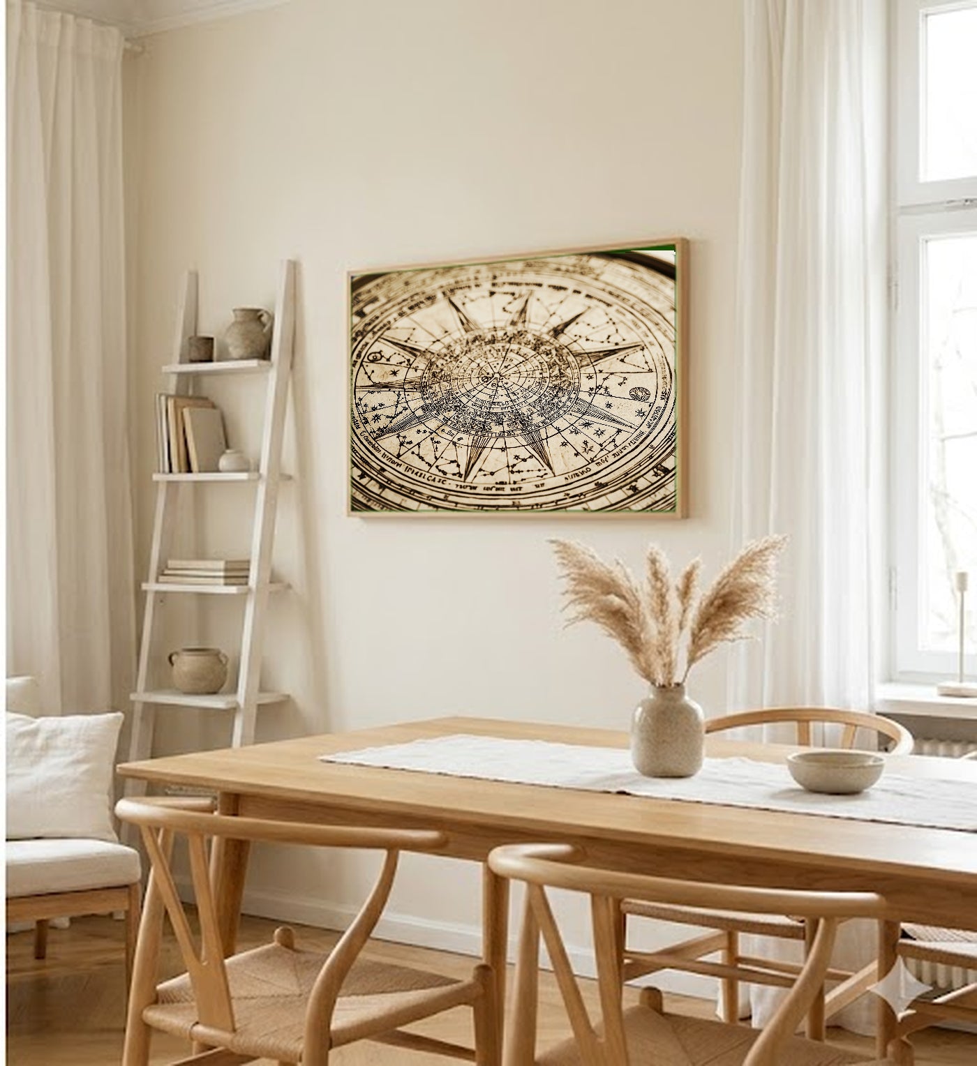 Zodiac Wheel Canvas Wall Art | Antique Celestial Print, Astrology Witchy Decor, Stretched Canvas — zodiac-wheel-antique-dining-room-wall-art.jpg