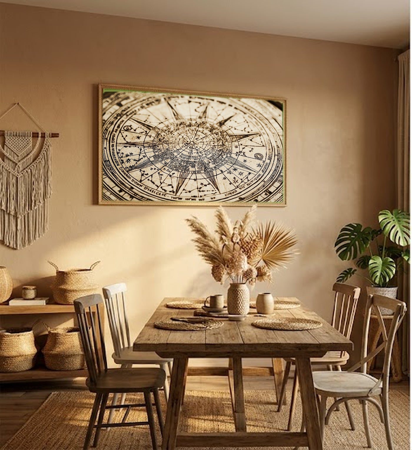 Zodiac Wheel Canvas Wall Art | Antique Celestial Print, Astrology Witchy Decor, Stretched Canvas — zodiac-wheel-antique-hallway-wall-art.jpg