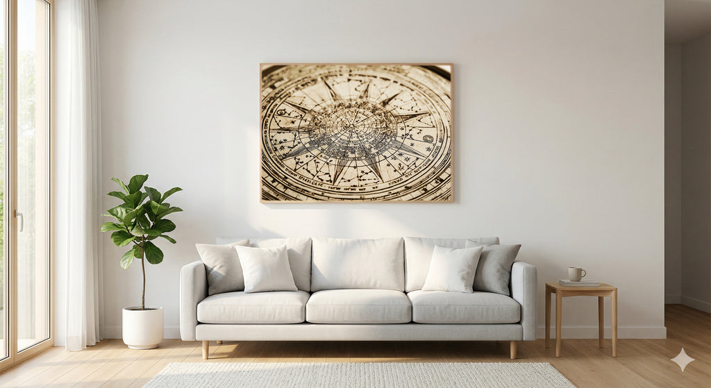 Zodiac Wheel Canvas Wall Art | Antique Celestial Print, Astrology Witchy Decor, Stretched Canvas — zodiac-wheel-antique-living-room-wall-art.jpg