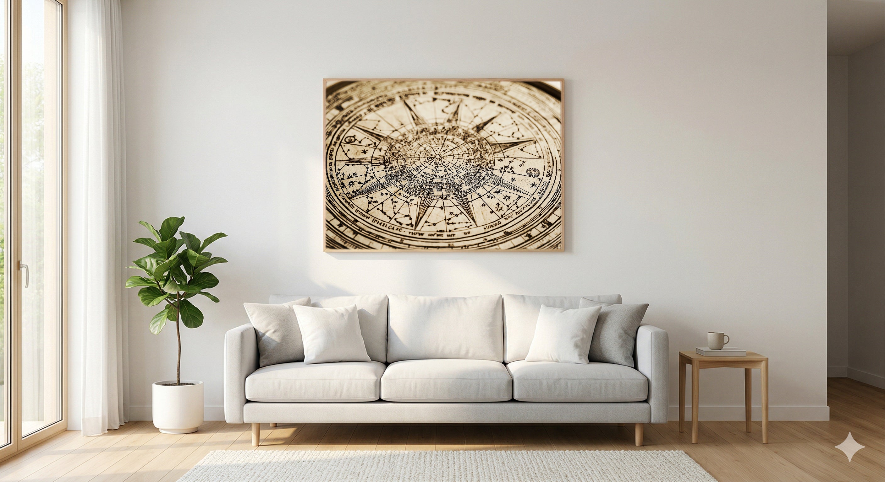Zodiac Wheel Canvas Wall Art | Antique Celestial Print, Astrology Witchy Decor, Stretched Canvas — zodiac-wheel-antique-living-room-wall-art.jpg