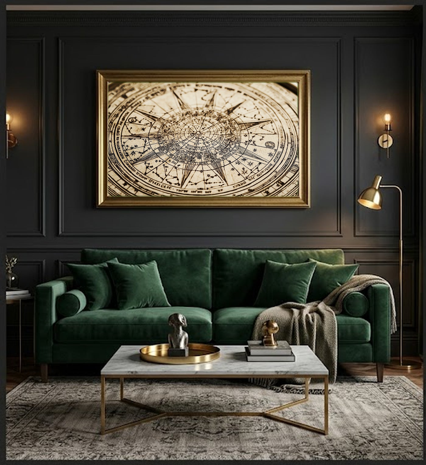 Zodiac Wheel Canvas Wall Art | Antique Celestial Print, Astrology Witchy Decor, Stretched Canvas — zodiac-wheel-antique-office-wall-art.jpg